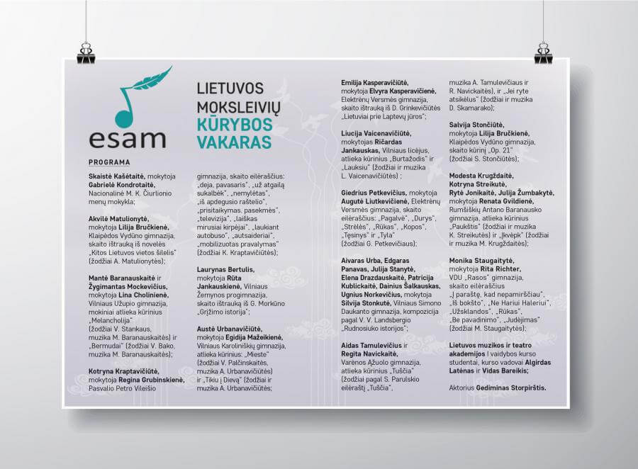 Moksleivių kūrybos vakaro ESAM programa.